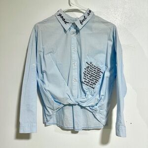 Not Rated Light Blue Button Down Shirt with Embroidered Collar